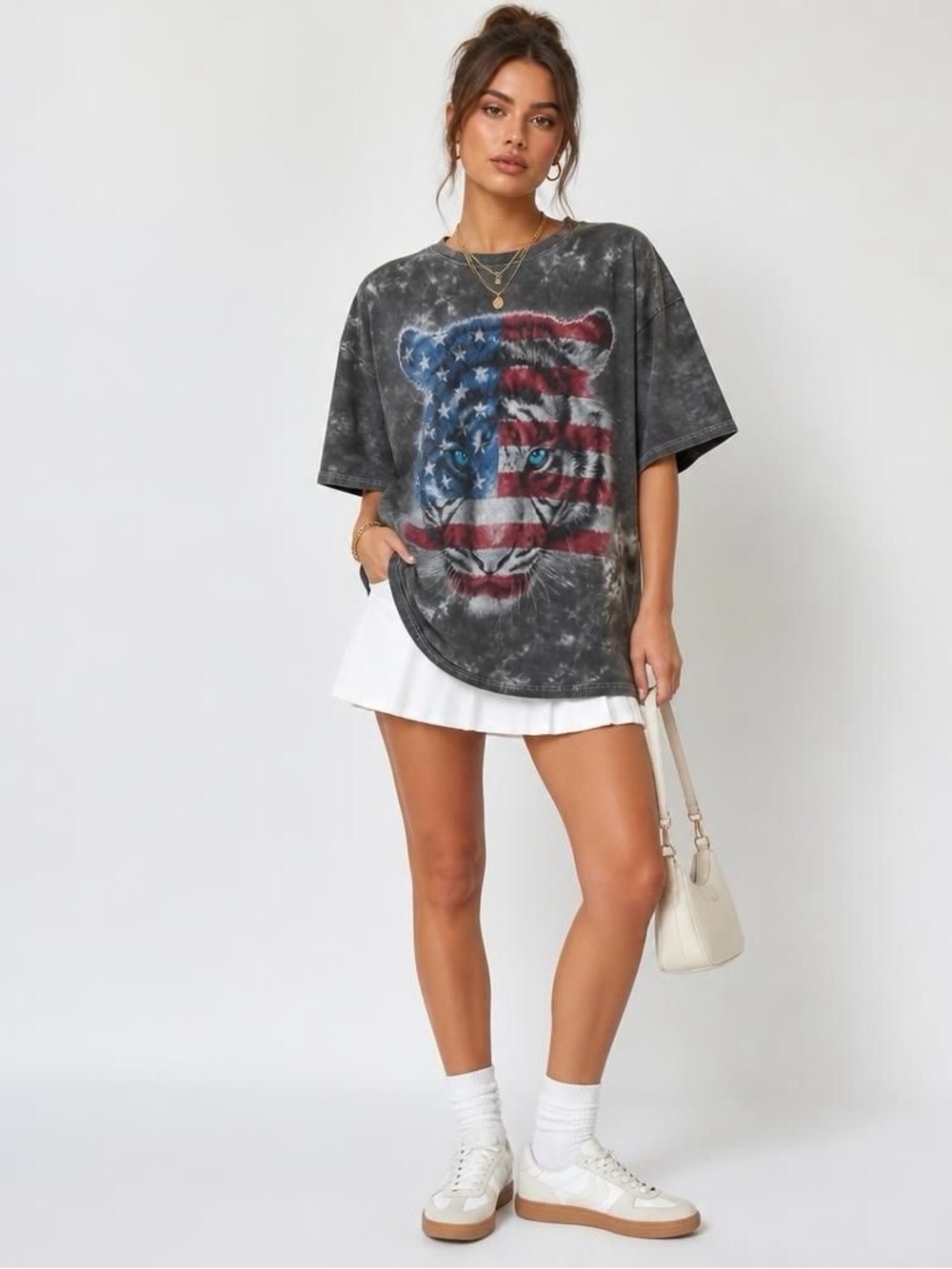 Delta Black Gray Tie-Dye Tiger Flag Graphic Tee XL Men’s